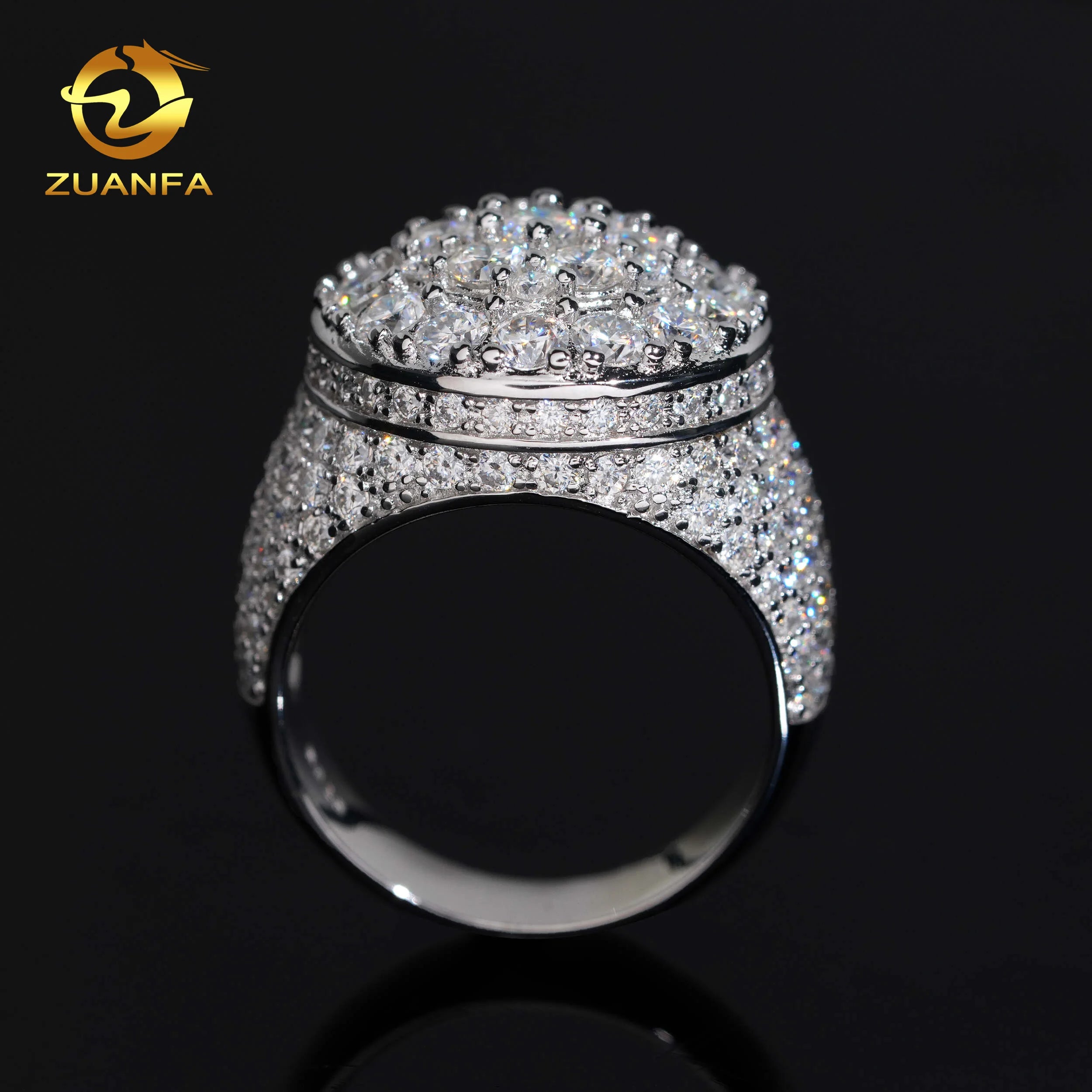 USA Local Stock RTS Hot Sale Custom Hip Hop Moissanite Rapper Jewelry VVS Moissanite Iced Out 925 Silver Rings Diamond Men Ring