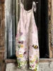 S-3XL Summer Women's New Sweet Small Fresh Print Retro Wide Leg Jumpsuit Printed Floral Cami Jumpsuit