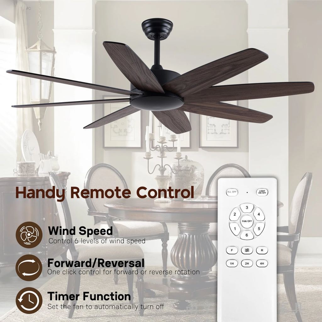USA in Stock 52 Inch Modern 8 Wood Blades Quiet DC Motor Living Room Ceiling Fan with Light