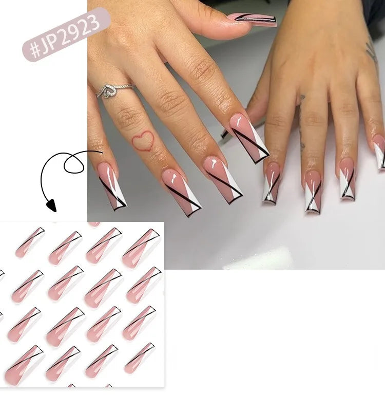 Dropshipping 24 Pcs French Style Romantic Art Acrylic Press on Nails Artificial Fingernails Candy False Nails Dating  Party 2792