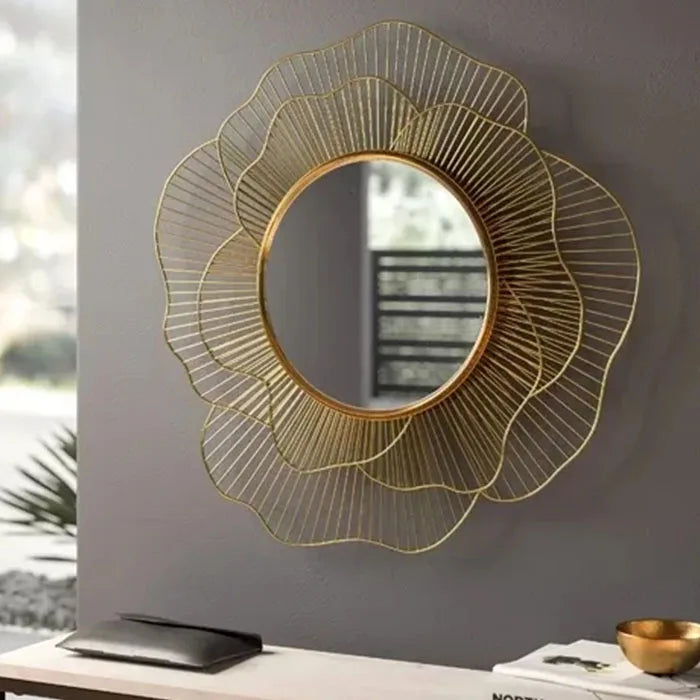 76X72CM  Large Metal Flower Art New Wall Bedroom Makeup Mirrors Bathroom Home Decor Luxury Frame House Hanging Dropshipping DDP