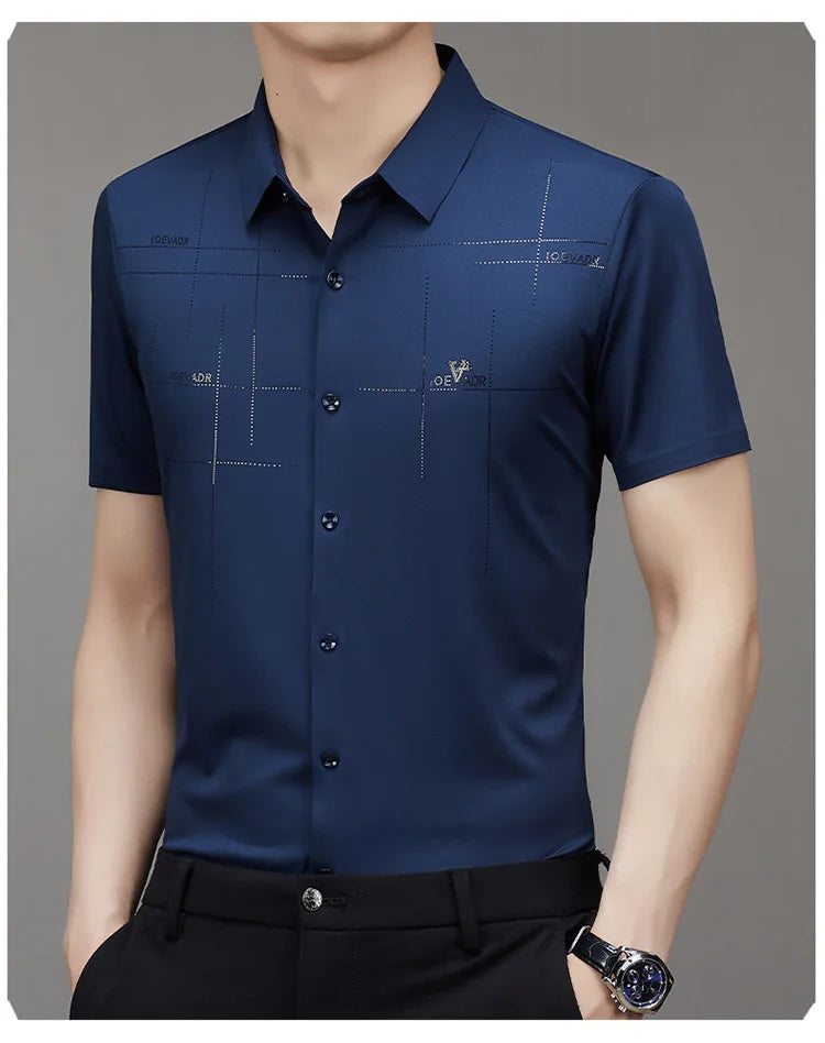 Liu Ming New Custom Wholesale Summer Vintage Men Casual Turn Down Collar Business Short Sleeve Shirts