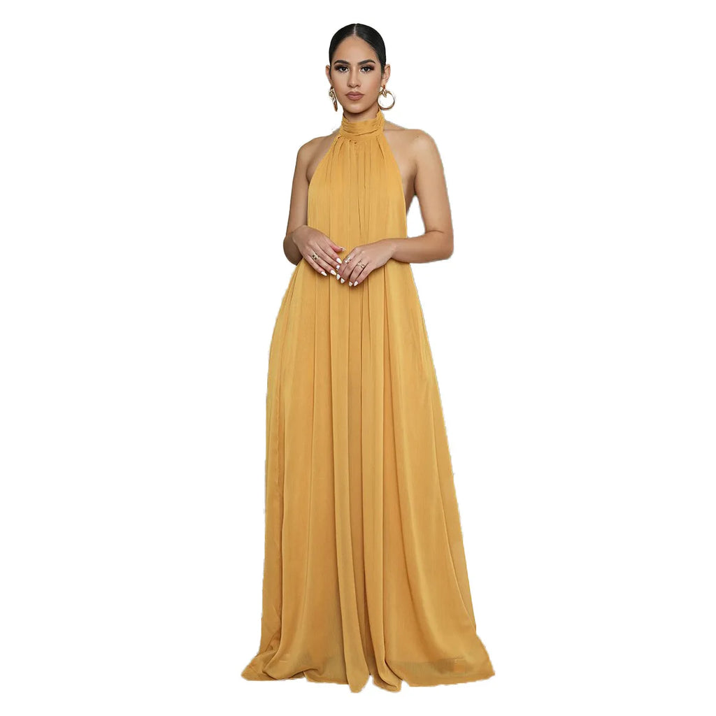 S-XL Women's Summer Sleeveless Chiffon Dress Elegant Formal Wide Truffle Back Breathable Loose Club Printed Fabric Office