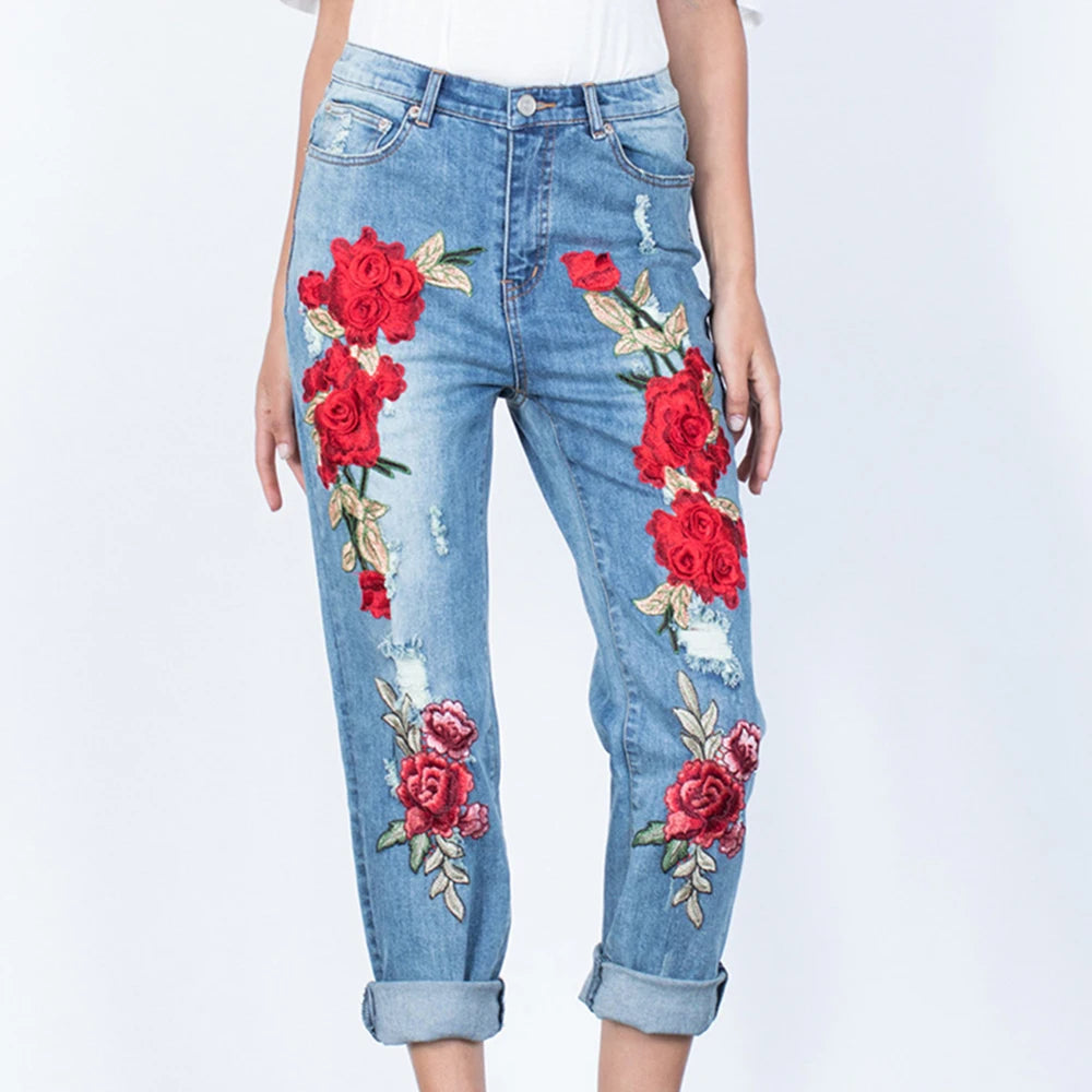 Sexy Embroidery Fashion Streetwear Women Mom Jeans Woman Jean Stacked Pants Boyfriend Baggy Jeans Vintage Clothes Denim Trousers