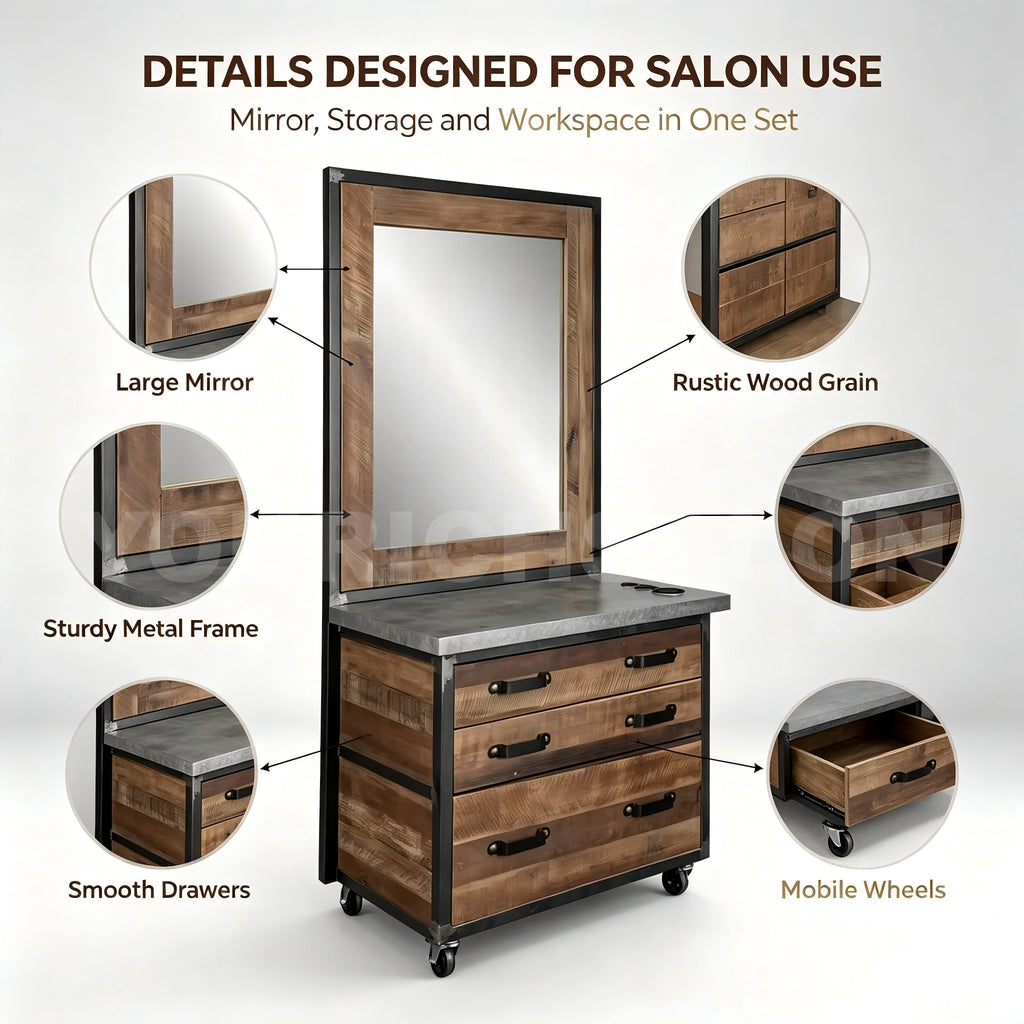 Vintage Wall Mounted Hair Salon Mirror Station Old Style Hair Salon Styling Stations Barber Styling Stations