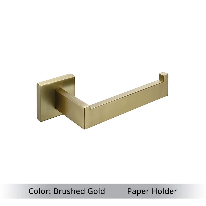 Bathroom Accessories Set Hardware Decor Toilet Roll Paper Holder Hanger Hook Towel Bar Brushed Gold Wall Stainless Steel Shelf