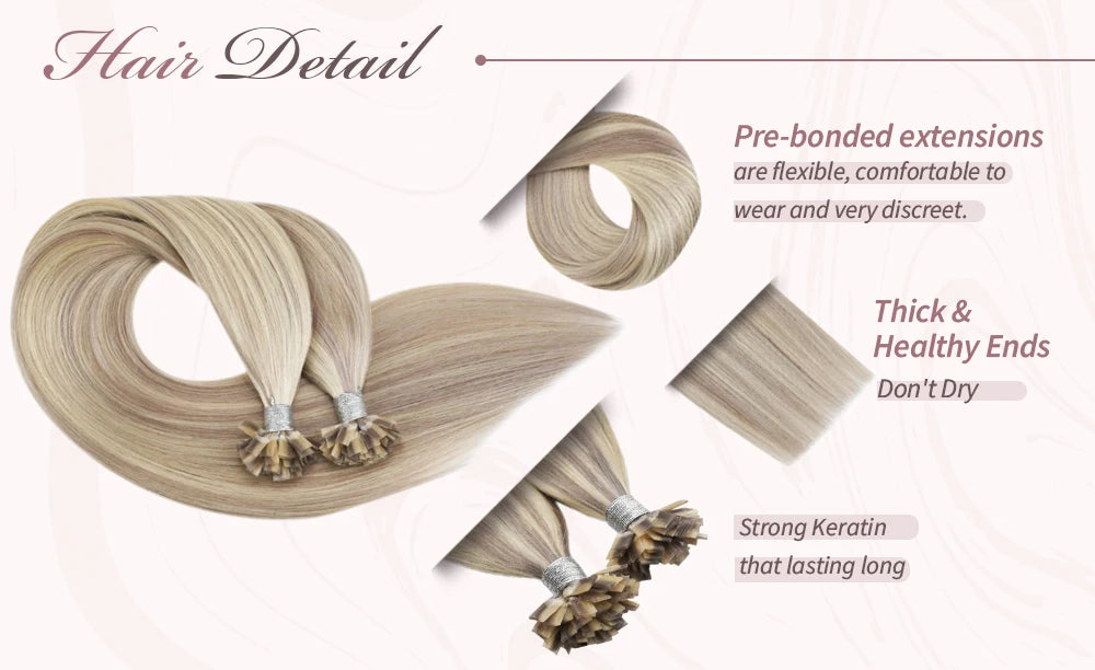 Ugeat Flat Tip Hair Extensions 14-24" Natural Straight Flat Tip Keratin Hair Extension 50/100g Remy Pre Bonded Hair Extensions