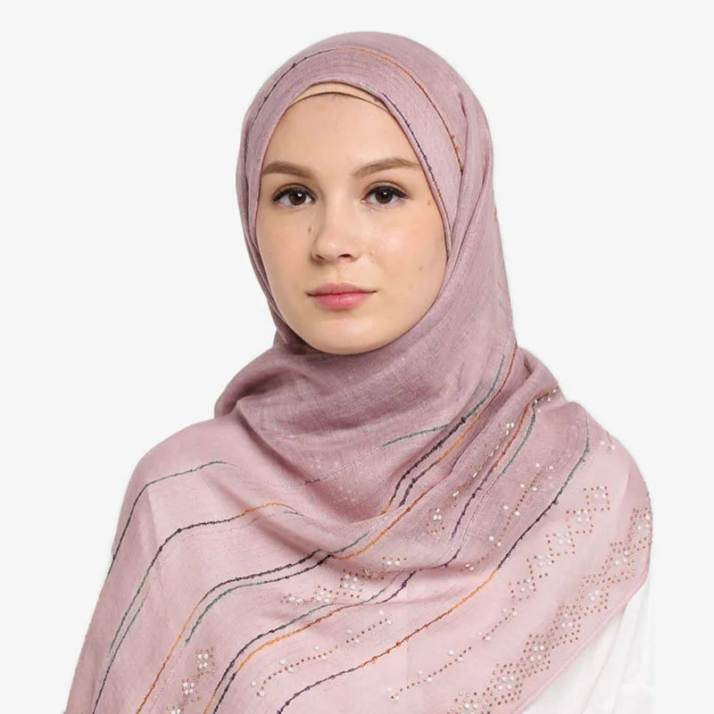 W-New Women's Sequins Glitter Cotton Scarf Hijab Shimmer Muslim Scarves Head Wraps