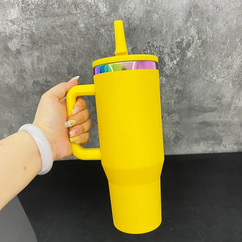 Us Warehouse 40 OZ Colorful Rainbow Plated Easy Clean Camping Gear 40 OZ Vacuum Tumbler for Home Office Outdoor Daily Use