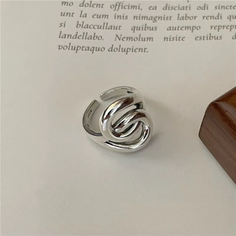 Vintage Handmade 925 Sterling Silver Geometric Big Twist Rings for Women Fine Jewelry