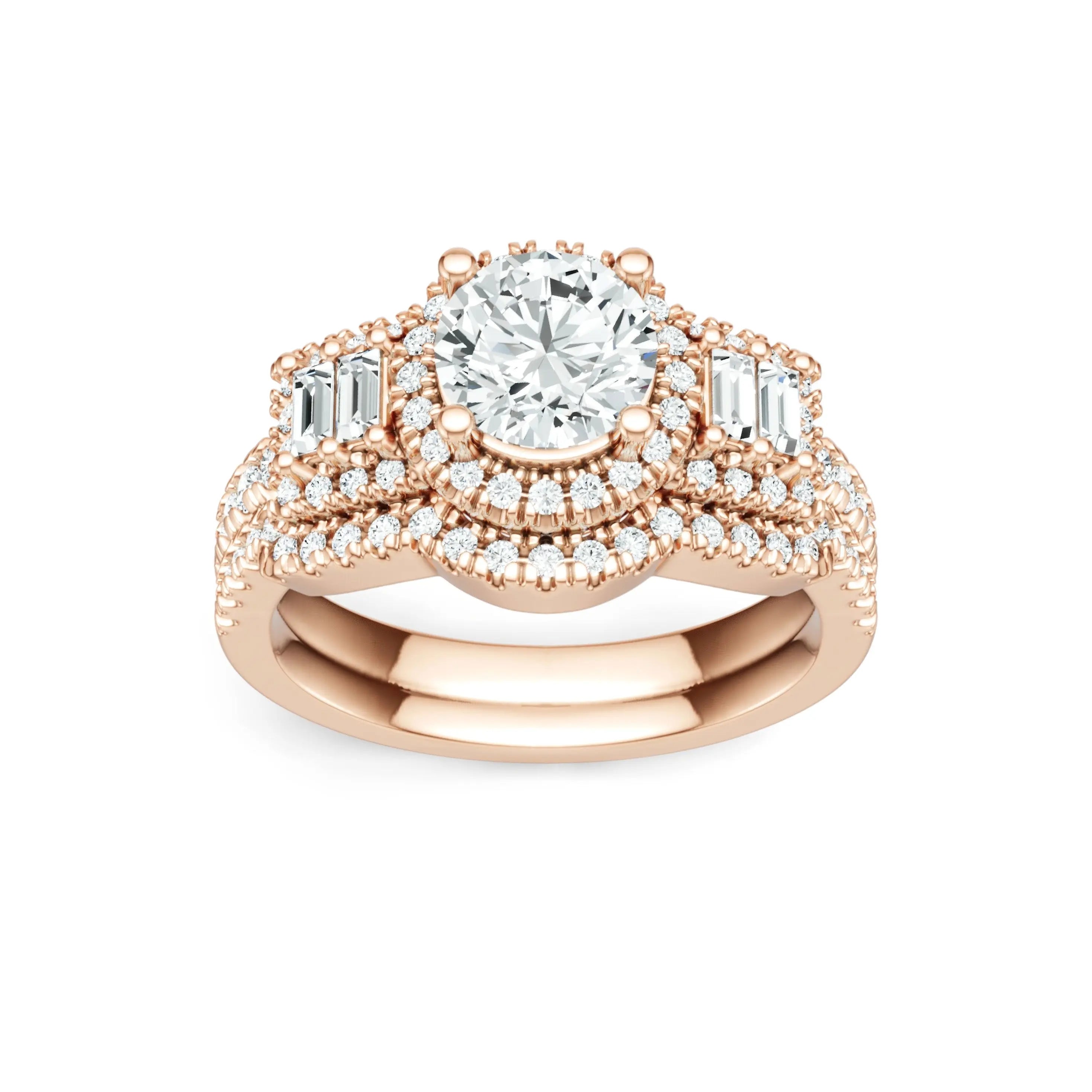 Hot Selling Ring Round Cut Moissanite Ring  Halo Ring 925 Sterling Silver Wide Band Pave Set Engagement Wedding Ring