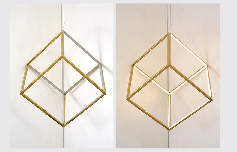 Modern square led chandelier art design postmodern luxury golden light Indoor Living Room Decor Lobby suspension chandelier