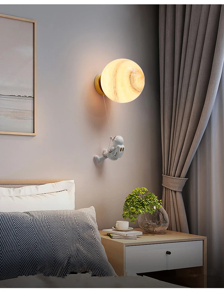 Lunar Wall Lamp Nordic Creative Astronaut Children's Room Lamp Bedroom Bedside Lamp Cartoon Boy Girl Background Wall Lamp