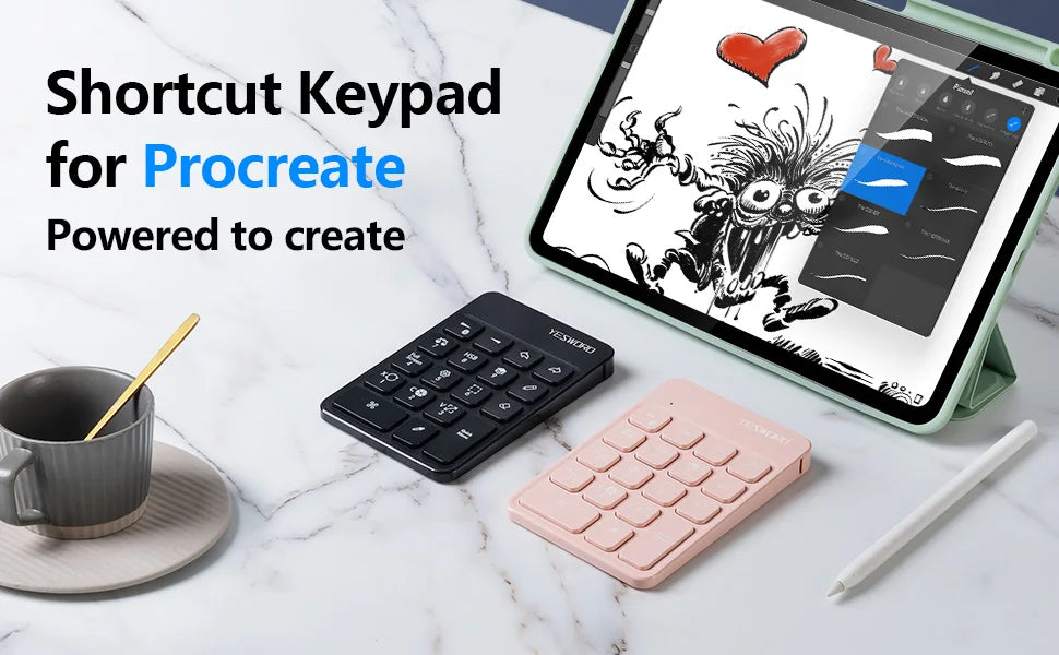 YESWORD Wireless Keyboard for Procreate Bluetooth Drawing for iPad Graphics Tablets Painting 6.5*5.5" Rechargeable PK Aoiktye 2
