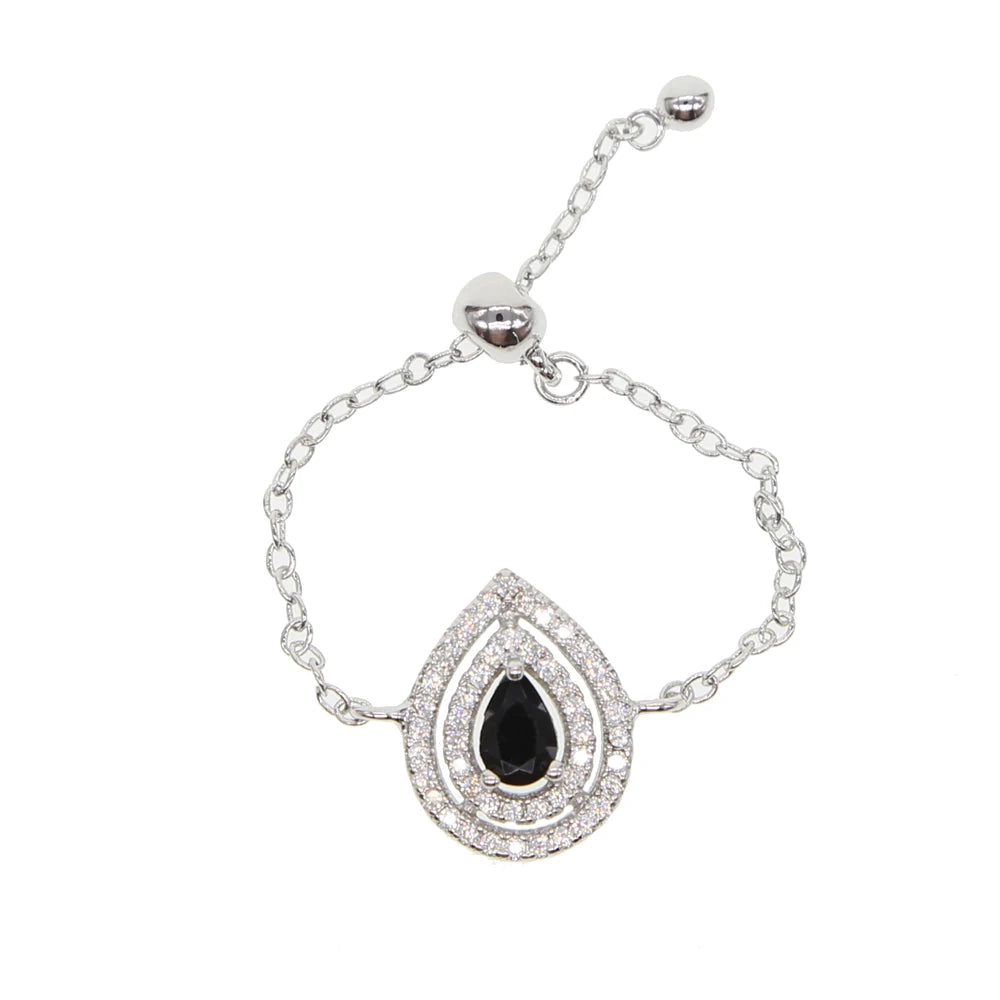European France Hot Selling Delicate Minimal Micro Pave CZ Diamond Tear Drop Chain Ring