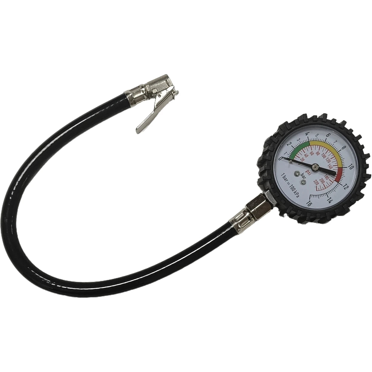 Pneumatic Part Tools Straight Chuck 0-220 psi Analog Truck Air Tire Pressure Gauge with Flexible Hose