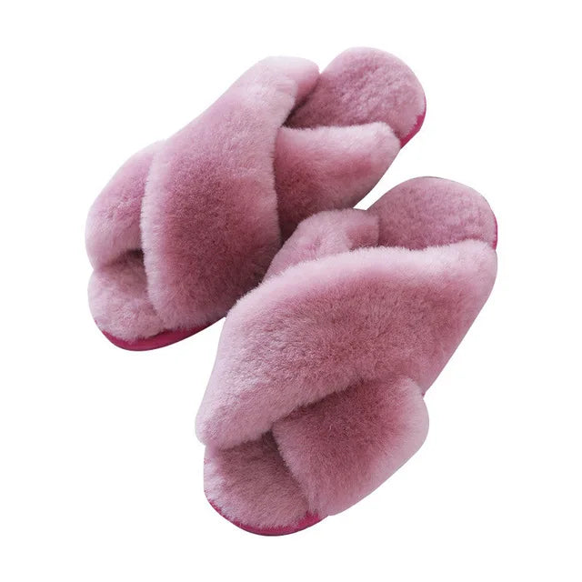 Women Indoor Slippers Real Wool 2023 Natural Sheepskin Home Slipper Winter Fur Slippers Wool Flip Flops Slipper Lady Home Shoes