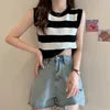 2024 Summer Women's Short Knitted Striped Ribbed Tank Top Breathable and Sustainable