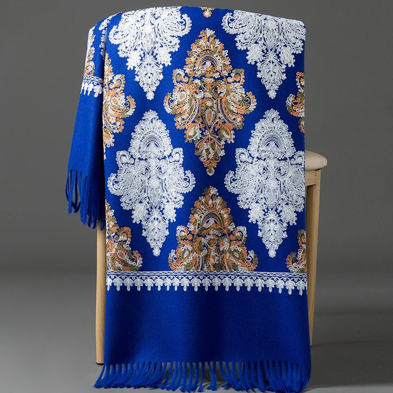 Women's Thick Warm Cashmere Winter Poncho Scarf Long Shawl Delicate Embroidery Wholesale Traditional Scarves Shawls Supplier
