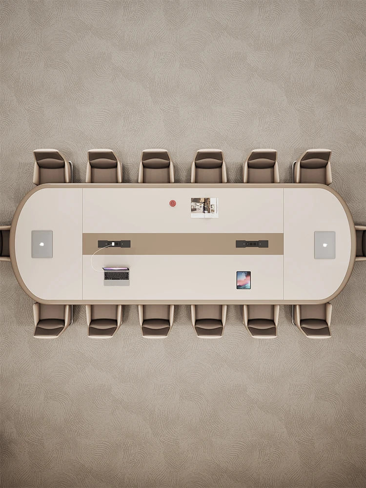 Modern White Wood Conference Table with Adjustable Height-Large Office Furniture for Commercial Use