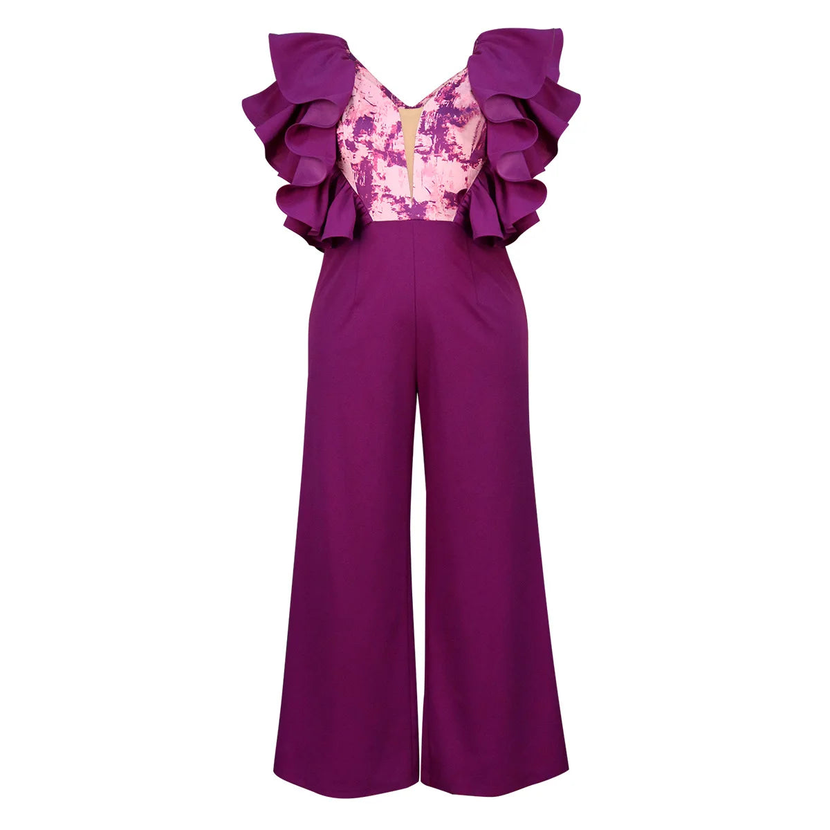African Summer Low Cut Backless Jumpsuit Plus Size 4Xl Party Style Purple Wide Leg Pants Jumpsuit Body Suit