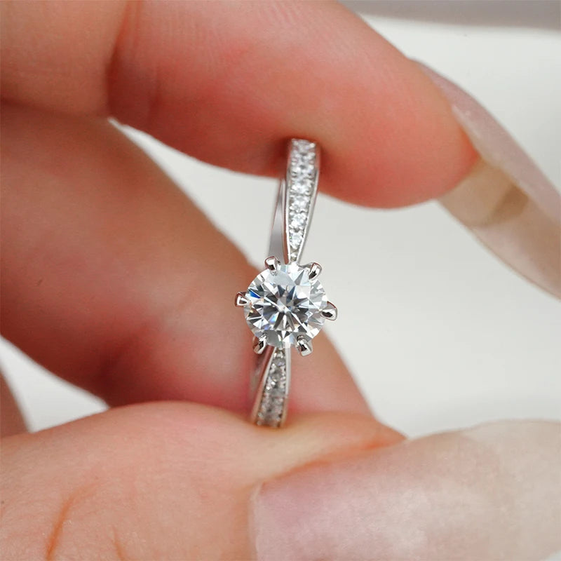 Love Lingers 6 Prongs Gemstone Center Stone S925  Silver Statement Moissanite Diamond Rings Women  With Cz Side Stone