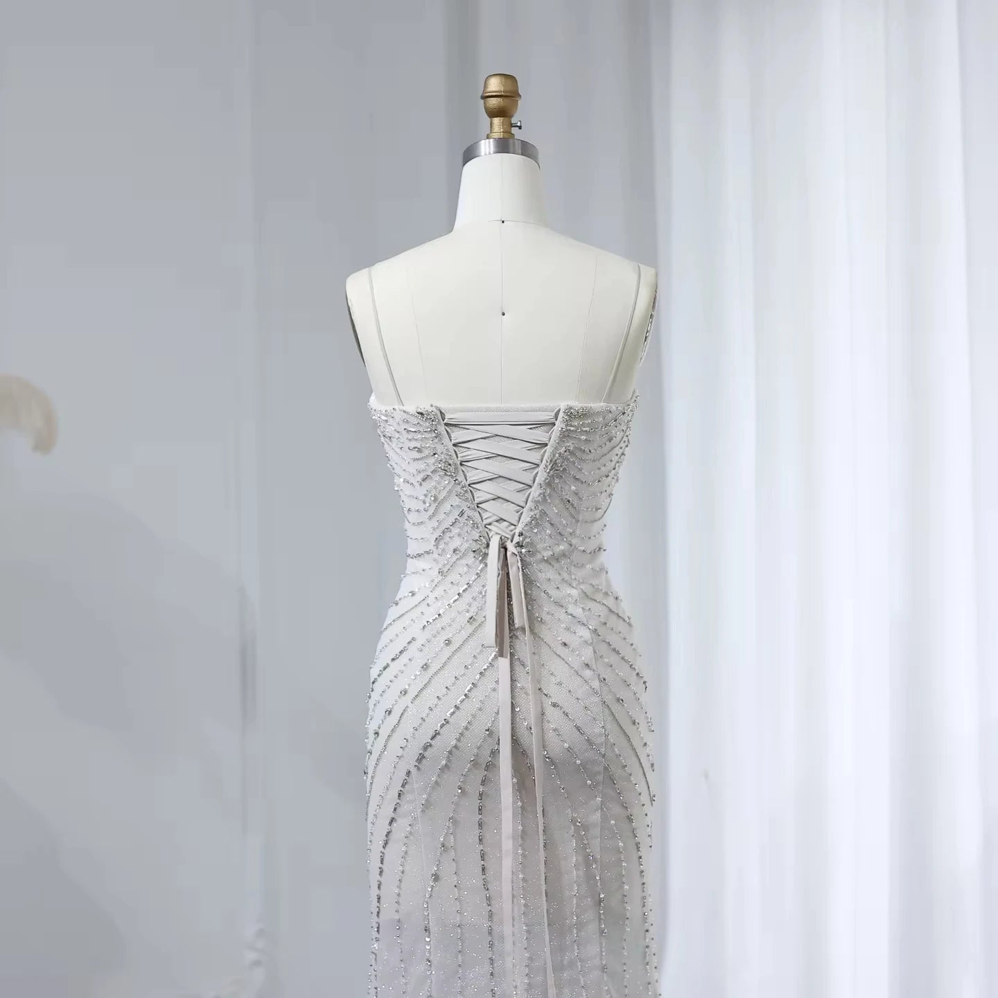 Jancember LSZ529 Sexy Glitter Slit Spaghetti Strap Mermaid Wedding Prom Dresses