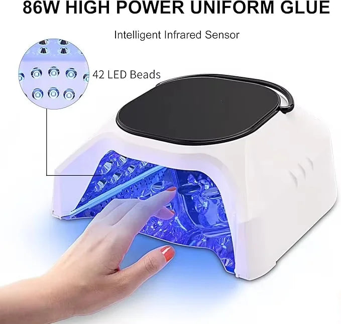 Professional Hybrid 86W Wireless Rechargeable UV LED Nail Curing Lamp Cordless Nail Dryer for Gel Nails, Manicure