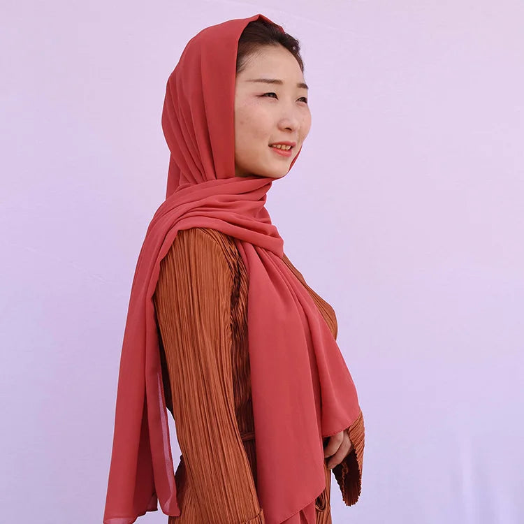 2021 Monroe Chiffon Hijab Solid Color Silk Scarf Gift Set Summer Satin Edge Scarf White Chiffon Hijab