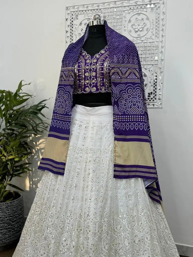 New Designer Faux Georgette Lehenga Choli & Dupatta in Embroidery Sequence Work and Digital Print Traditional Outfit Garba Event