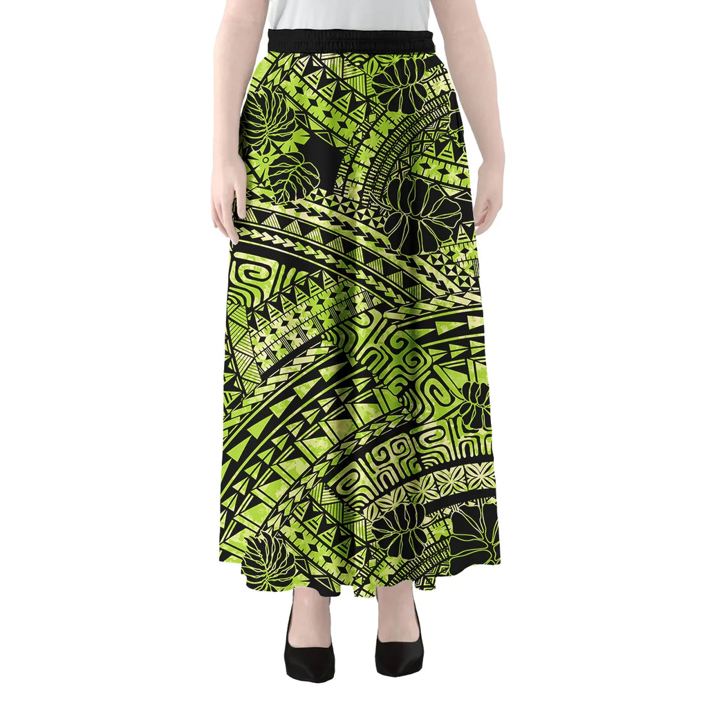Polynesian Hawaii Tribal Printed Women Skirts Vintage High Waisted Elegant A-Link Long Maxi Skirt Casual Holiday Beach Skirt