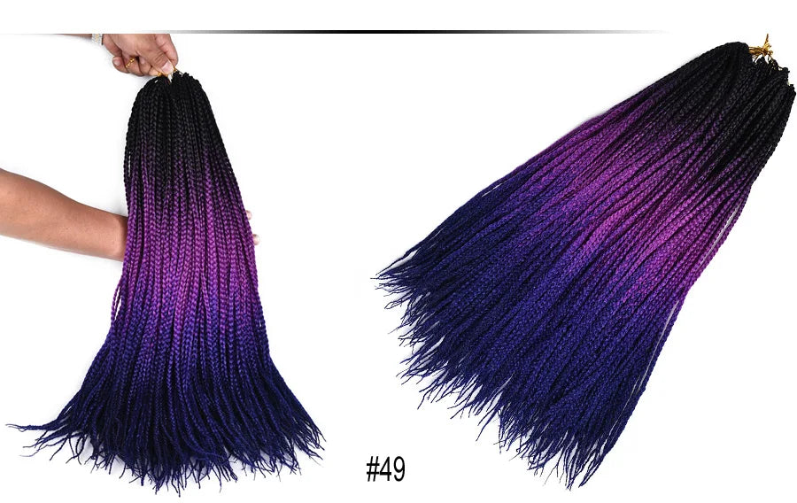 TOMO Synthetic Crochet Hair Box Braids 22Roots Colored Braiding Hair Extensions 24Inch Rainbow Ombre Crochet Braids Pink Red