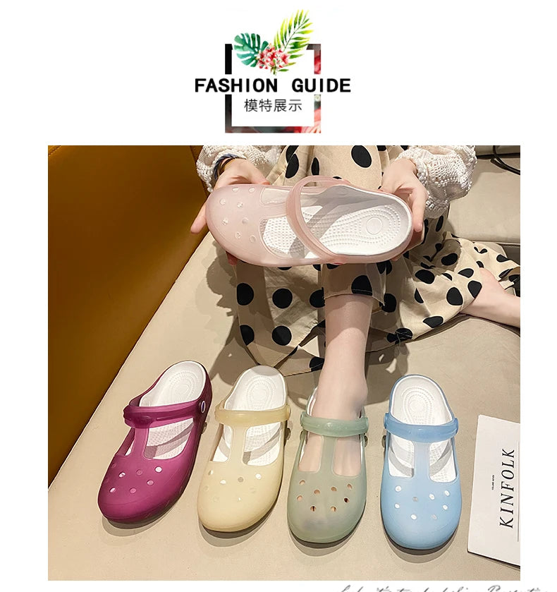New Summer Jelly Sandals Women Outdoor Casual Slip On Garden Beach Shoes Female Rubber Clogs Non-slip Slides Breathable Slippers