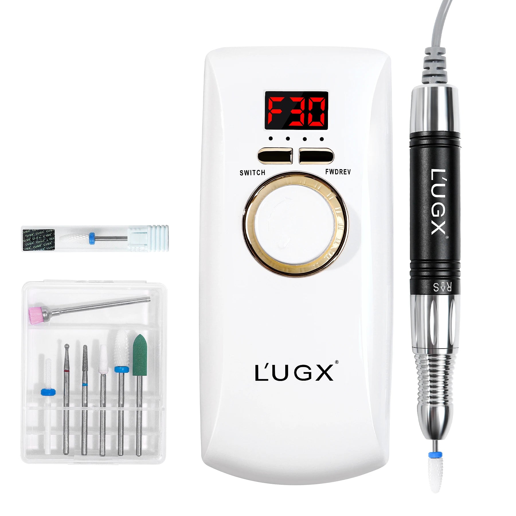 L'UGX High Quality Professional 30000 Rpm Wireless Nail Drill Machine Cordless Electric Rechargeable Portable Nail Drill