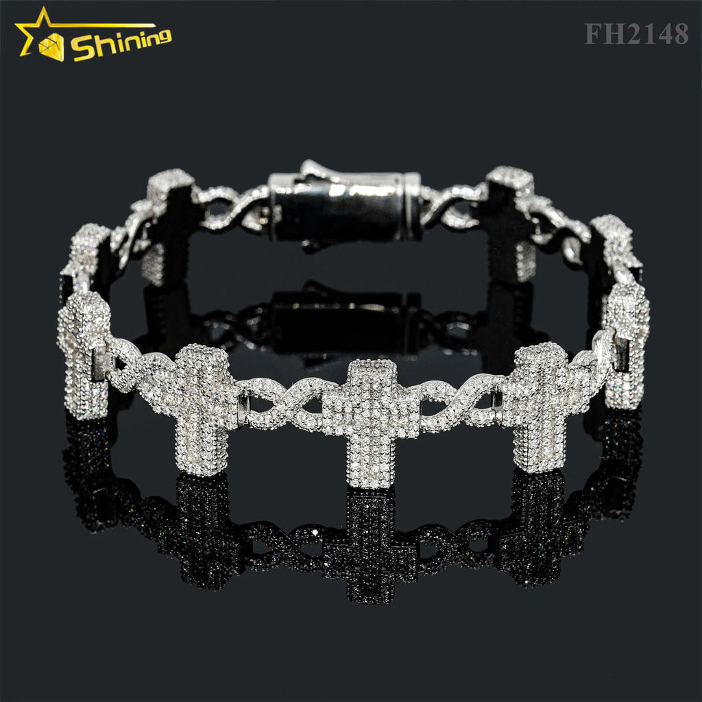 Hot Selling Pass Diamond Tester 925 Sterling Silver 10mm 15mm  20mm Moissanite Cuban Link Chain Mens Cuban Bracelet