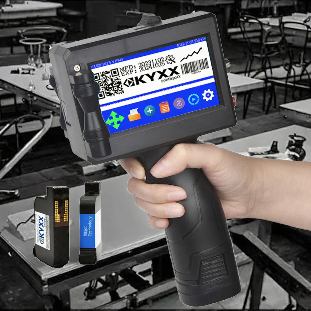 PM KYXXTECH Multi Language Hand-held Print Date Coder Batch Number Inkjet Printer Carton Packaging Box Inkjet Gun LOGO 110V/220V