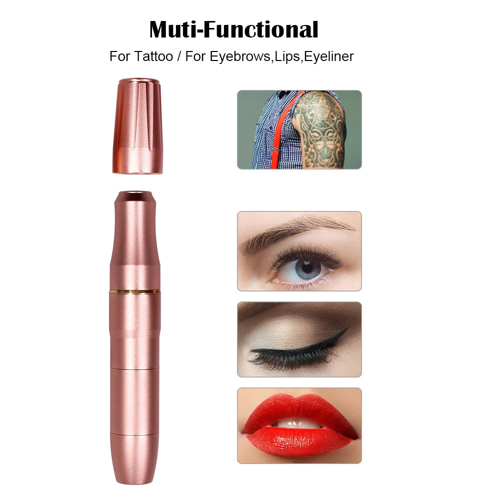 BIOMASER Newest Permanent Makeup Tattoo Machine 2 Head Rose Gold Microblading Pen Equipment 3D Microblading Tattoo Gun Set