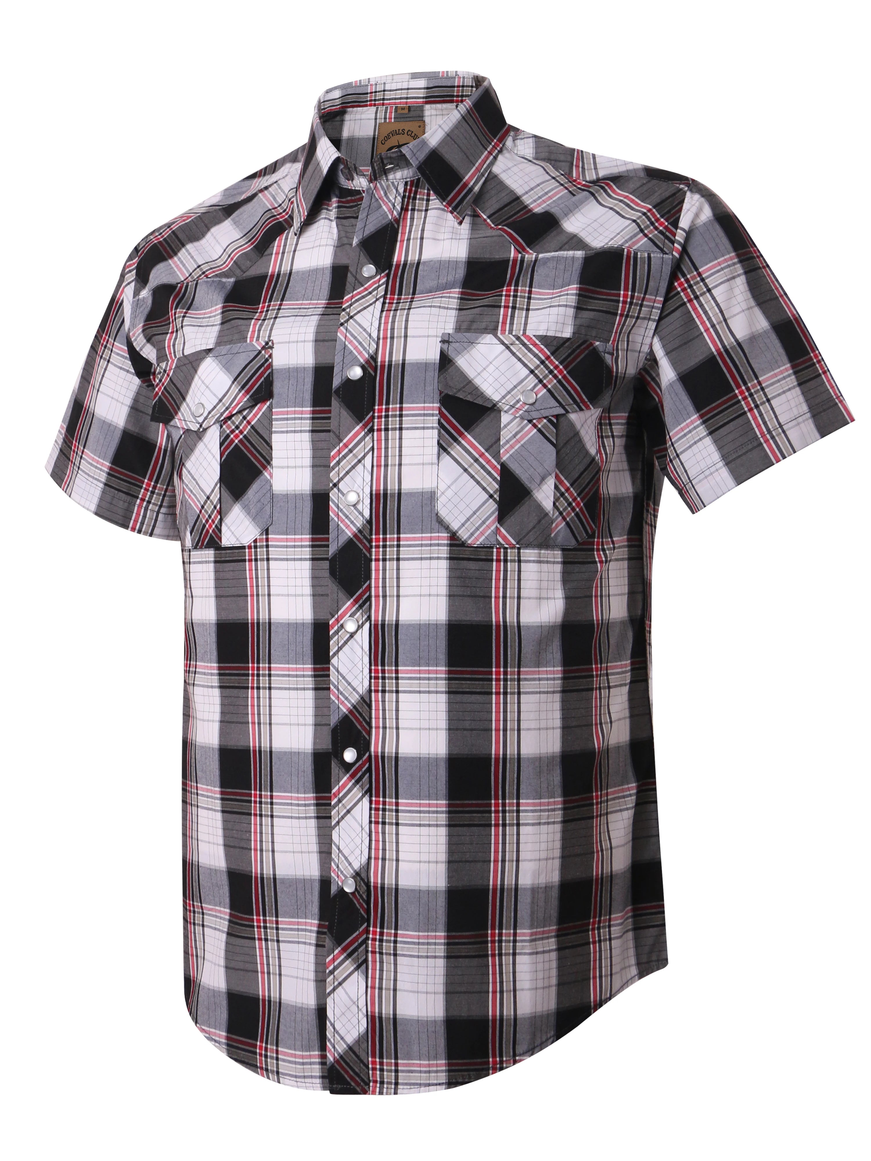 Men's Western Cowboy Short Sleeve Pearl Snap Button up Casual Work Plaid Shirts