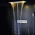 Bathroom LED Shower Set Ceiling Rainfall Waterfall Misty Shower Head Panel 380x700mm Thermostatic Mixer Diverter Faucets System