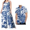 Custom on Demand Set of Couples Hawaiian Tropical Floral Big Size Shirt and Casual Women Halter Rompers Polynesian Couple Suit