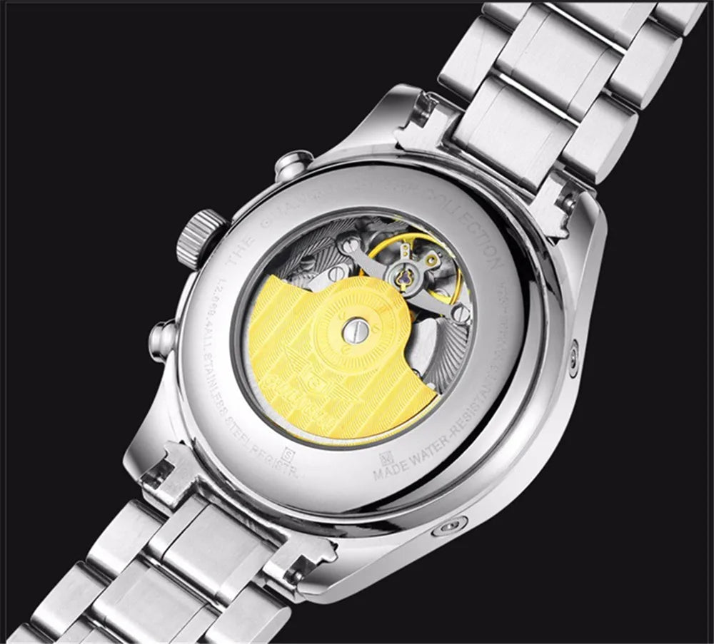 GUANQIN Leather Steel Mechanical Sapphire Men Watches Top Brand Luxury Waterproof Automatic Wristwatch Calendar Moon Phase