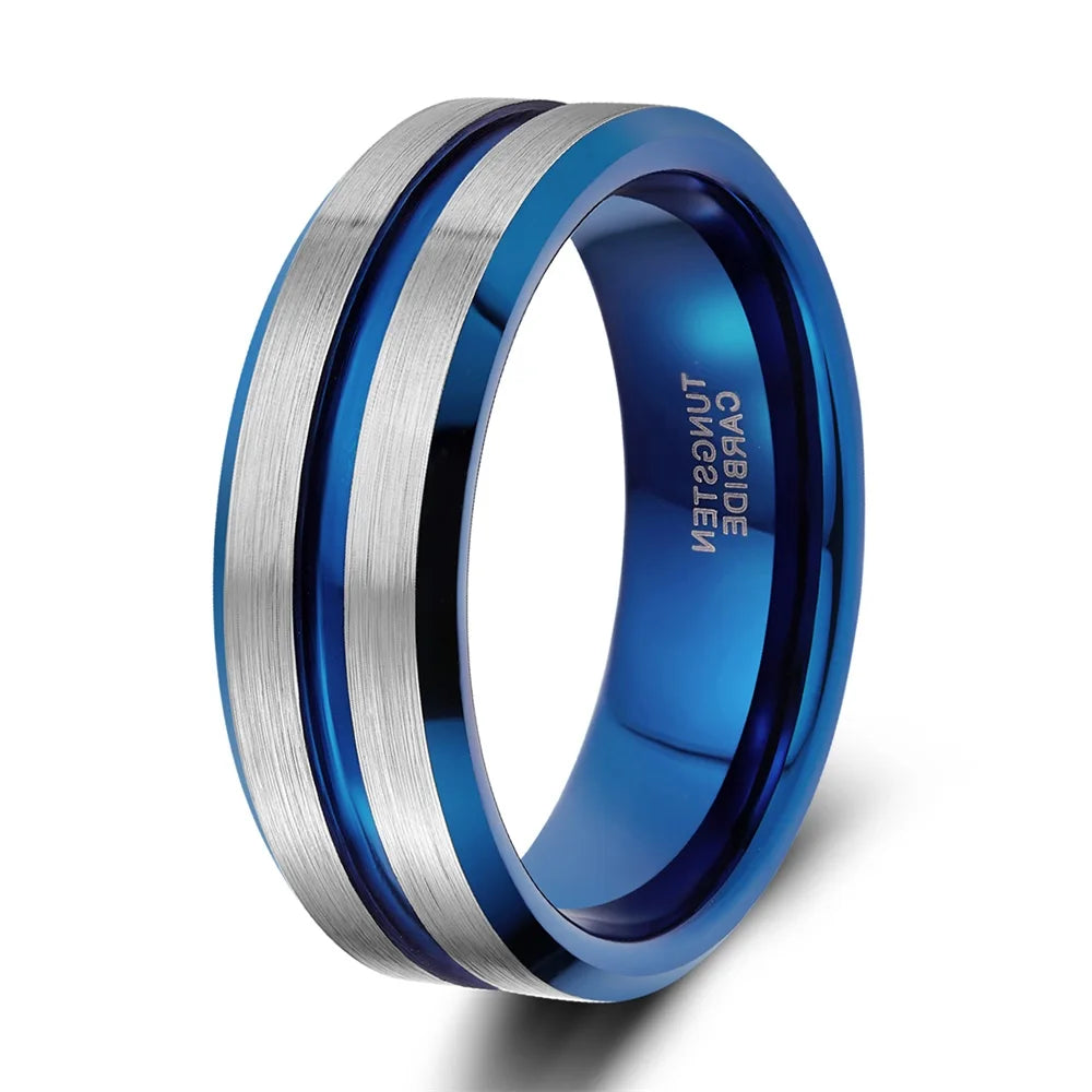 OAHLAN High Quality 8mm Brushed Tungsten Carbide Rings for Men Thin Blue Line Grooved Wedding Gift Dropshipping Fashion Jewelry
