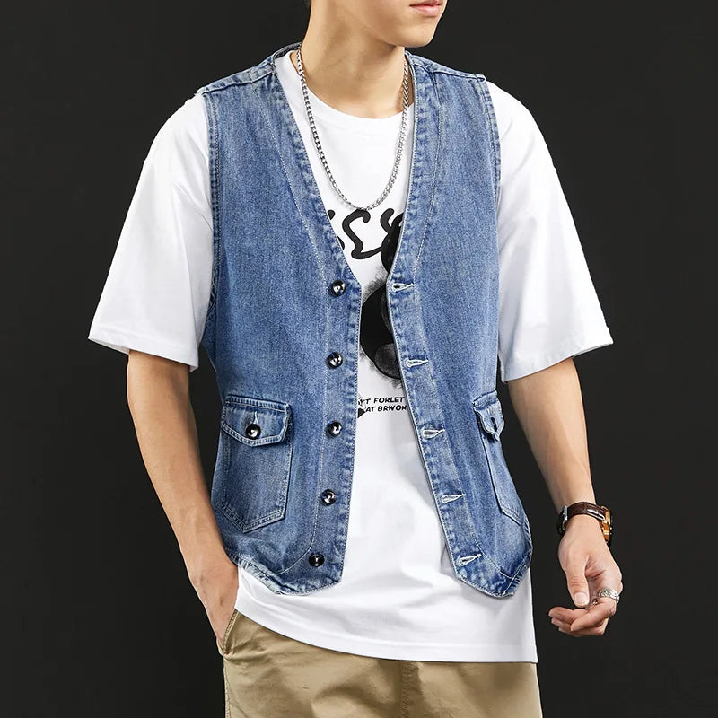 Mens Vests Waistcoats Men's Vintage Denim Vest Waistcoat Sleeveless Washed Retro Jacket Vests Outerwear Cowboy Vests Coat Male
