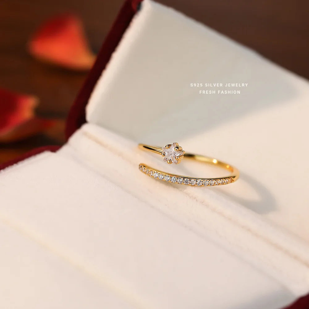 Fashion Factory Wholesale Fashion Shooting Star Diamond Ring Sterling Silver Cubic Zirconia Star Adjustable Rings for Women Gift