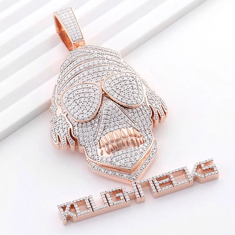 Starspire Jewels 925 Sterling Silver Hip Hop Skull Pendant Emerald Cut Moissanite Iced Charm Unisex Statement Necklace Jewelry
