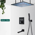 Luxury Black LED Thermostatic Shower Faucet Large Rain Waterfall Shower System Button Control Thermostatic Mixer Tap Bath Shower