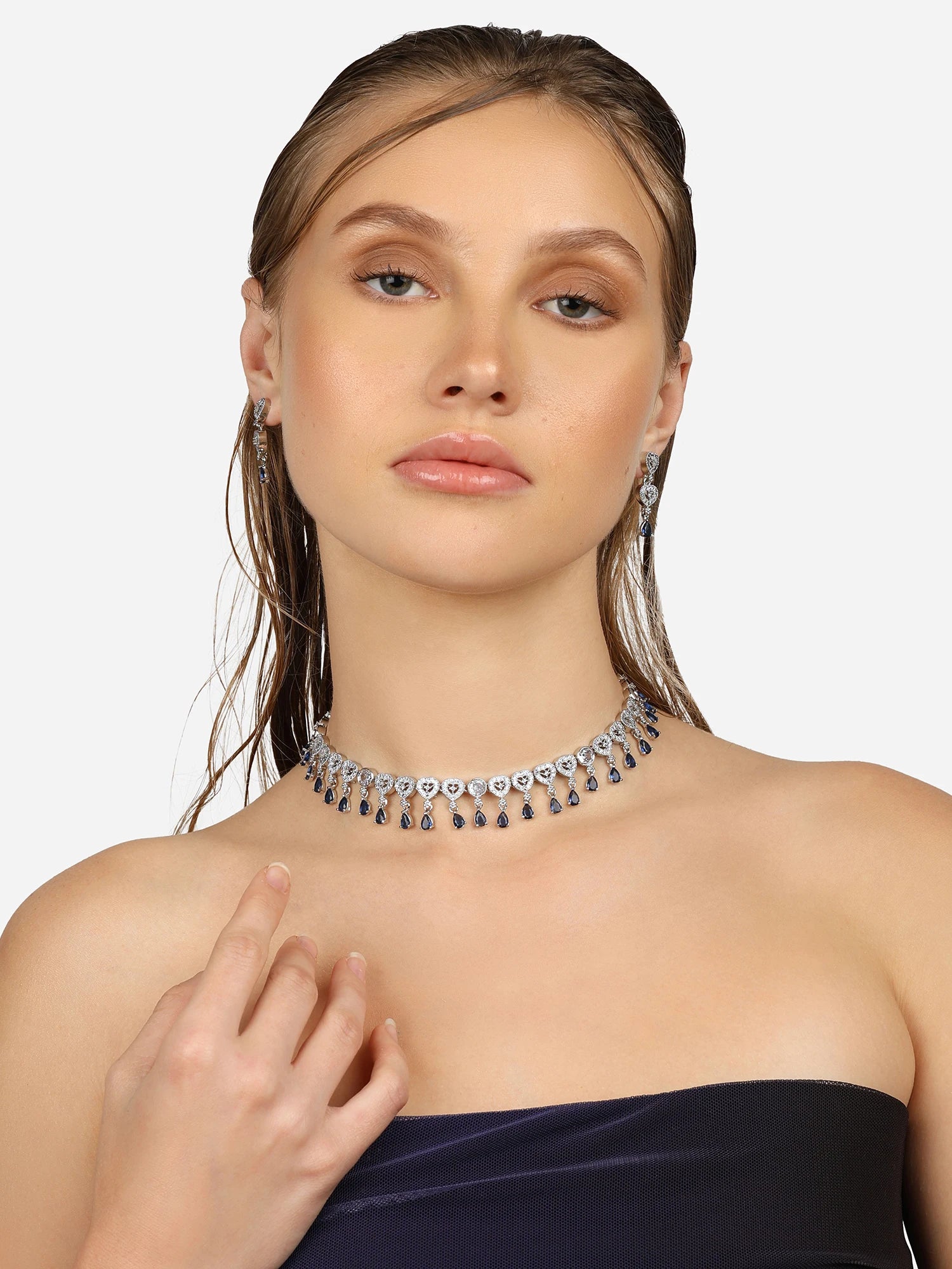 Exquisite CZ Wedding Party Necklace and Earring Set Rhodium Plated Bridal Jewelry for Women's Accessories