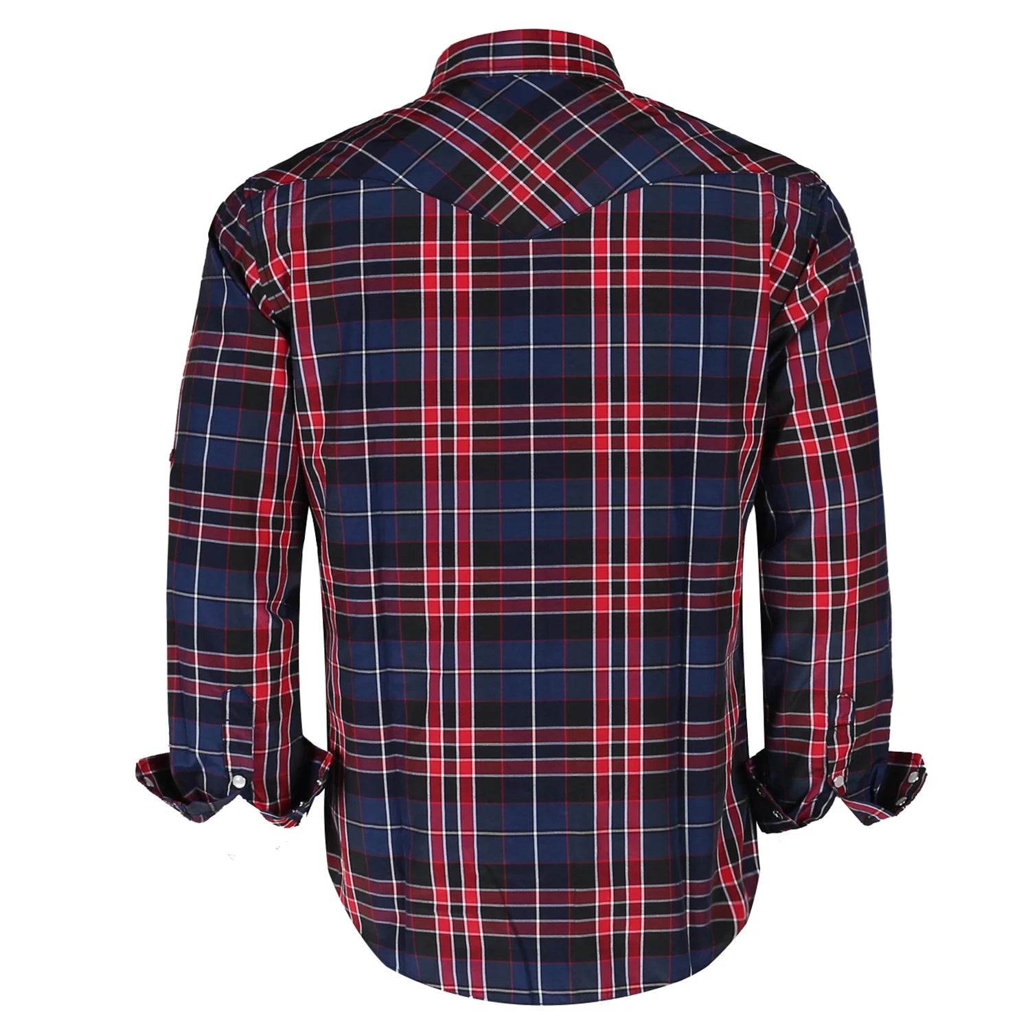 Men's Western Pearl Snap Button up Casual Cowboy Long Sleeve Two Pockets Work Plaid Shirts