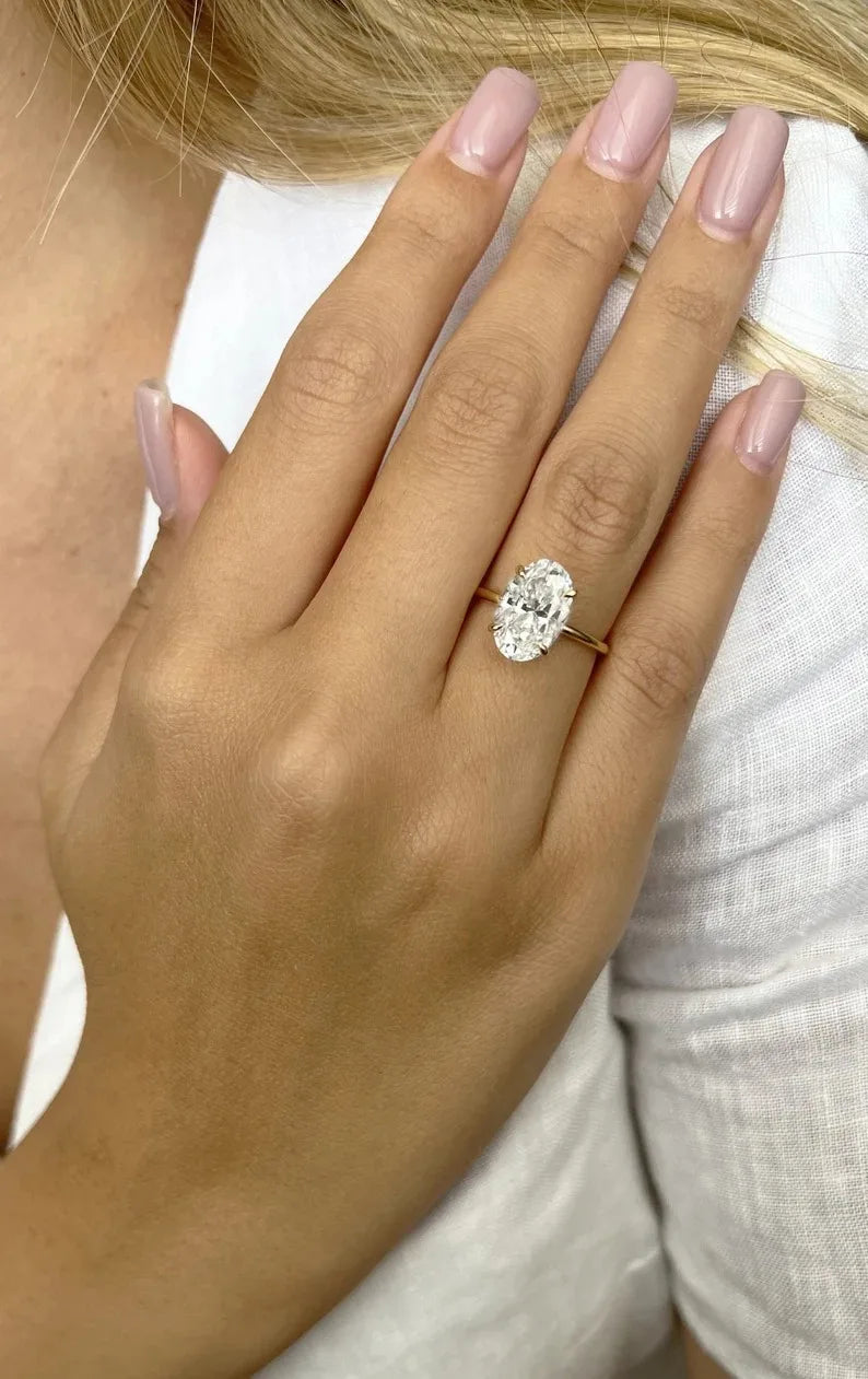 3 Carat Oval Lab Grown Diamond Engagement Ring IGI Certified Hidden Halo Solitaire in 14K 18K Gold