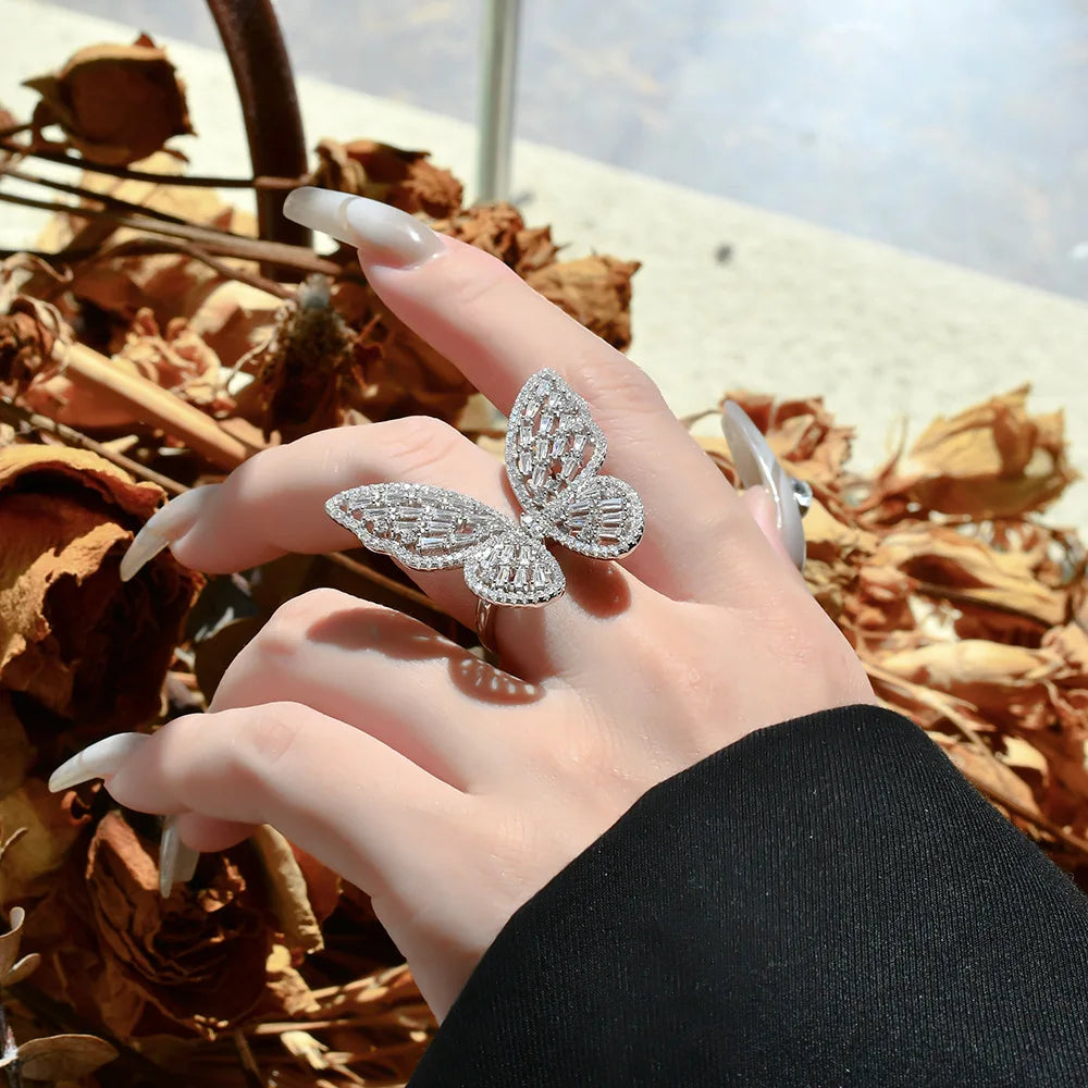 Wholesale Hot Sale Zirconium Rings butterfly Zirconia Jewelry 925 Sterling Silver Cubic Zircon butterfly Cz Ring Women